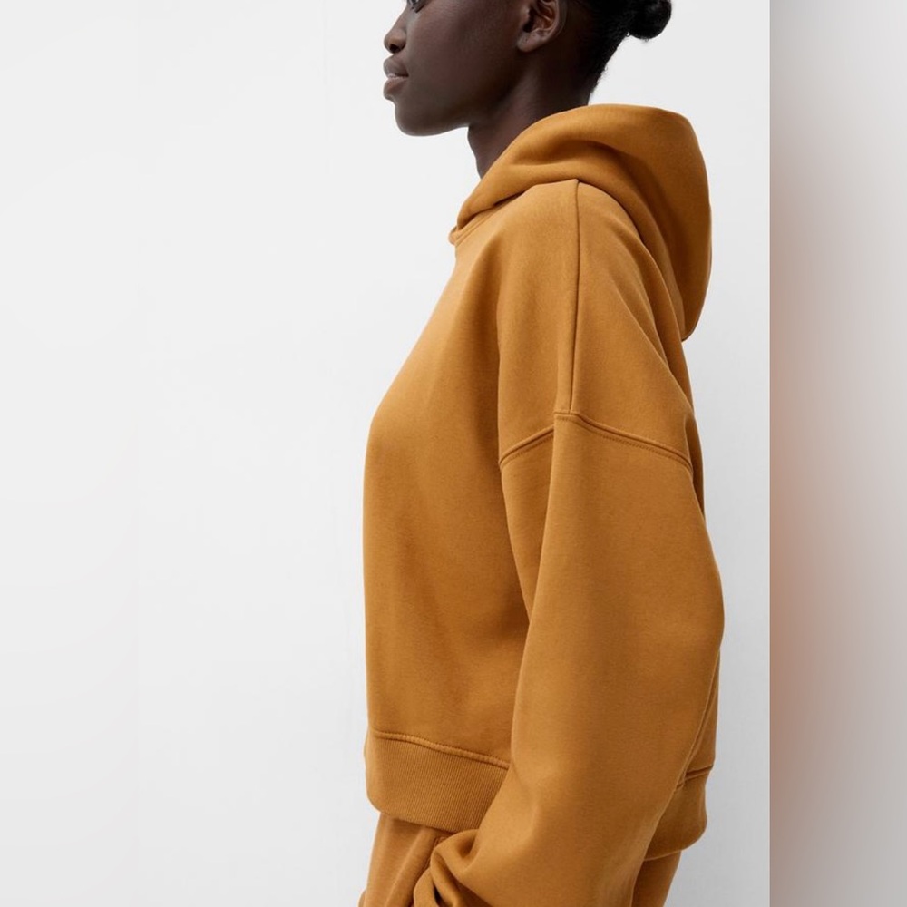NWT Bershka Plush Hoodie in Light Brown/Ochre - size XL